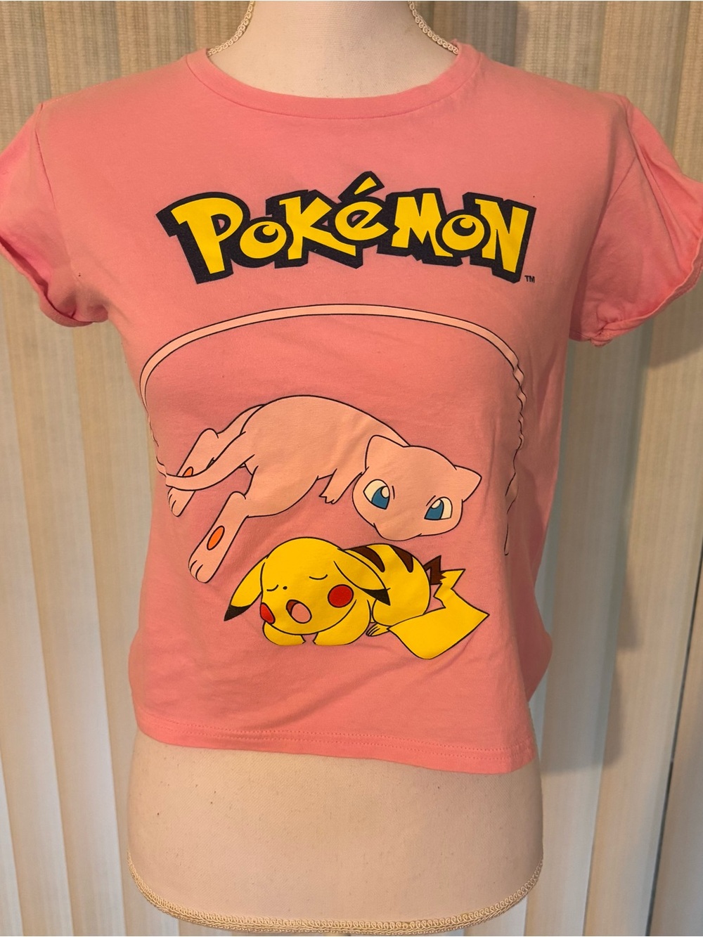 Pokemon Pink Short Sleeve Tee with Pikachu & Mew Graphic